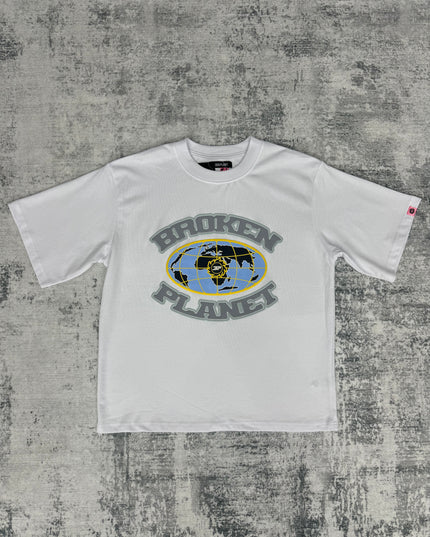 Broken Planet Globe Tee - White/Blue/Yellow