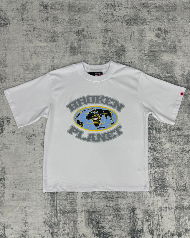 Broken Planet Globe Tee - White/Blue/Yellow