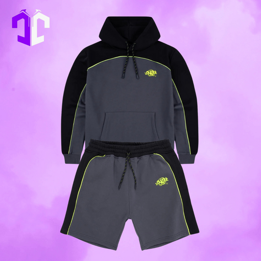 Syna World Hoodie/Shorts Set - Grey/Black/Neon